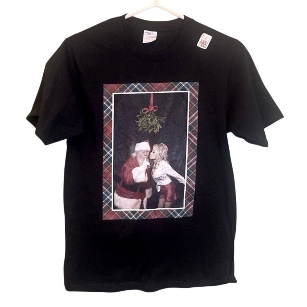 NWT Womens Dolly Parton Dollywood Santa Claus Christmas Holiday‎ T-Shirt Black S